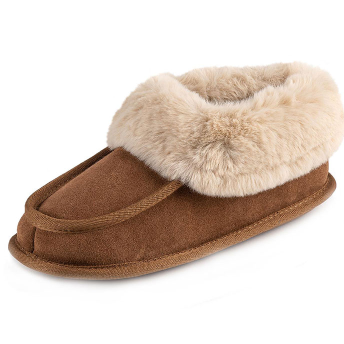 Isotoner Ladies Real Suede Moccasin Bootie Tan Extra Image 2